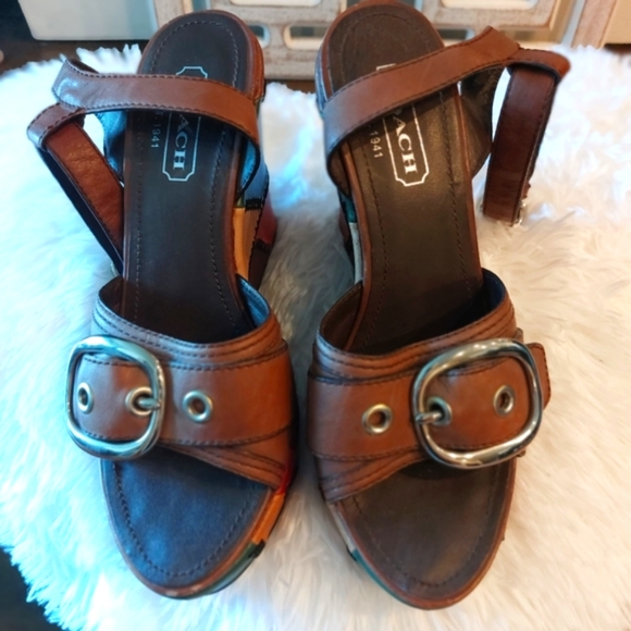 Coach patchwork ankle strap open toe platform shoes gorgeous size 6 - Picture 6 of 7